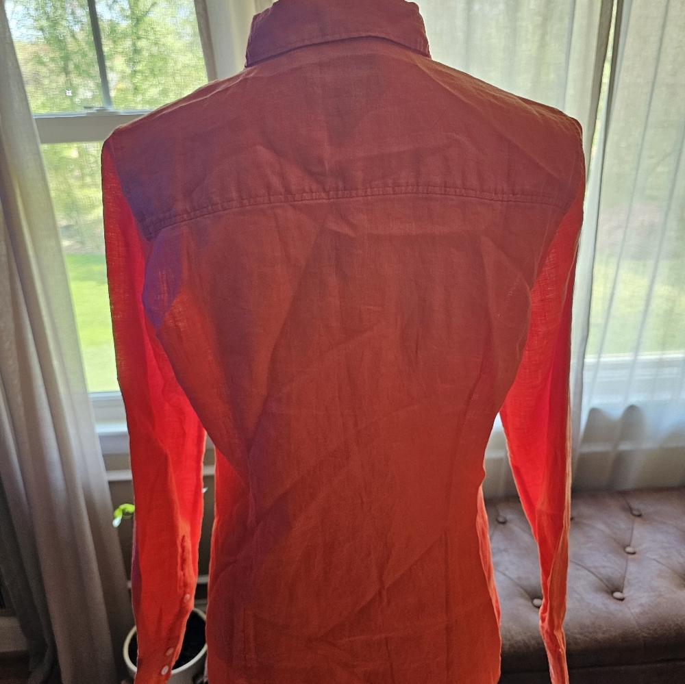 NWT, JCrew, Orange, Linen, Long Sleeve Shirt, size 6 - Picture 2 of 3